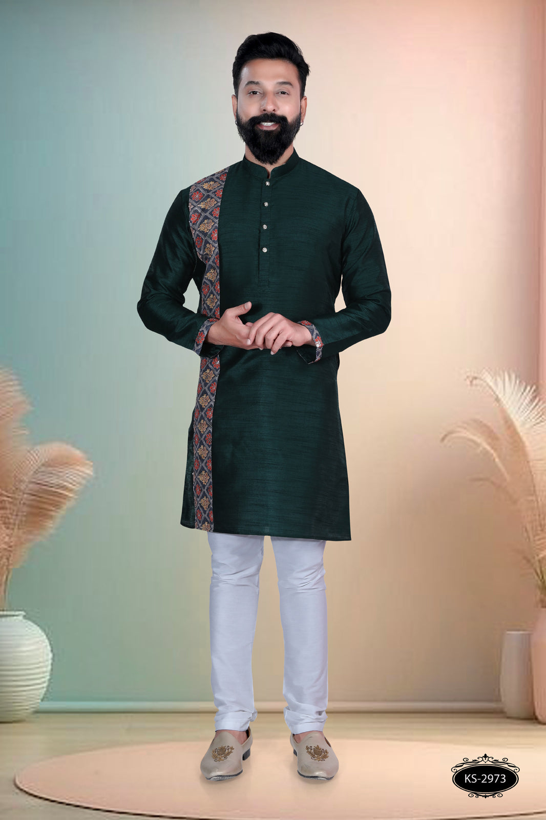 DEEP-GREEN HUE KURTA WITH DESIGNER PATTA FOR EVERY ETHNIC WEAR