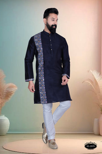 DEEP-BLUE HUE KURTA WITH DESIGNER PATTA FOR EVERY ETHNIC WEAR