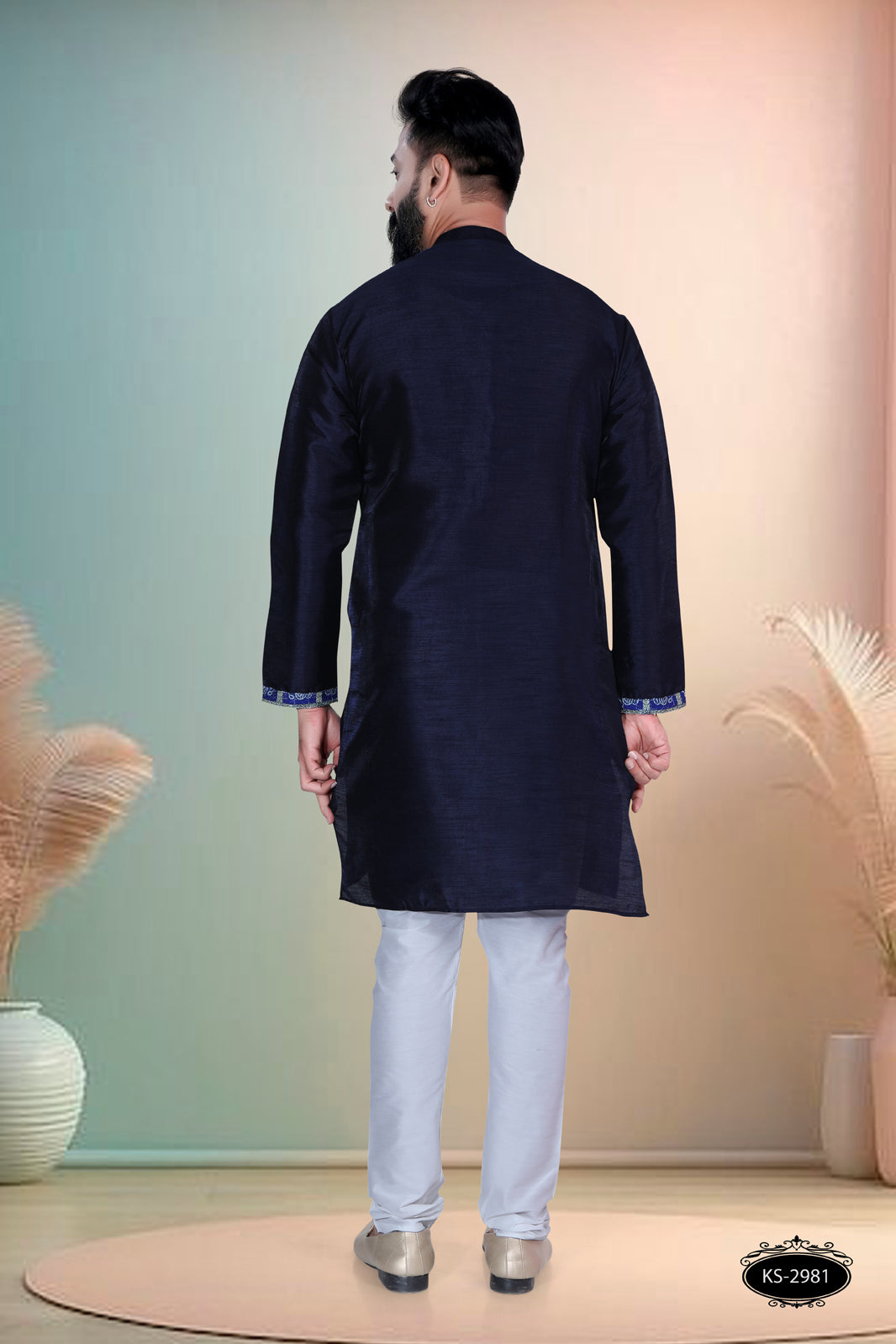 DEEP-BLUE HUE KURTA WITH DESIGNER PATTA FOR EVER ETHNIC WEAR
