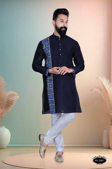 DEEP-BLUE HUE KURTA WITH DESIGNER PATTA FOR EVER ETHNIC WEAR