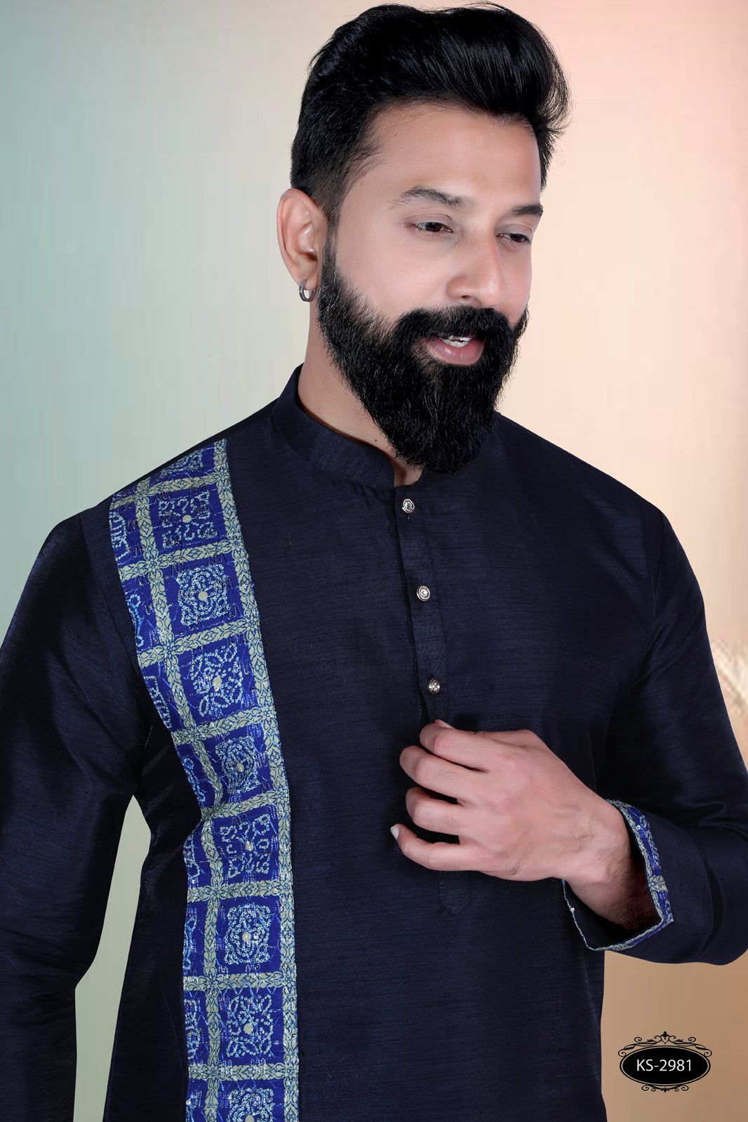 DEEP-BLUE HUE KURTA WITH DESIGNER PATTA FOR EVER ETHNIC WEAR