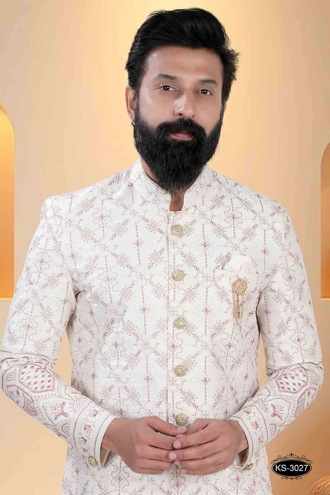 CREAM TONE SHERWANI SET WITH HEAVY EMBROIDERY PANEL FOR EVERY WEDDING OCCASIONS