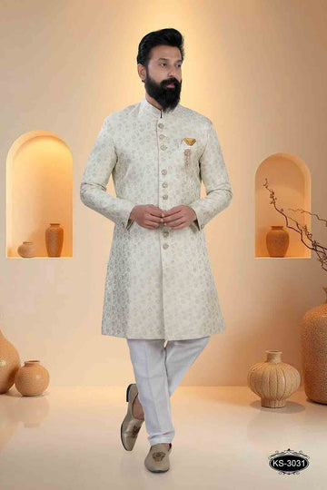 INDO-WESTERN SET IN OFF-WHITE BASE (ORANGE ) IN UNIQUE PATTERN