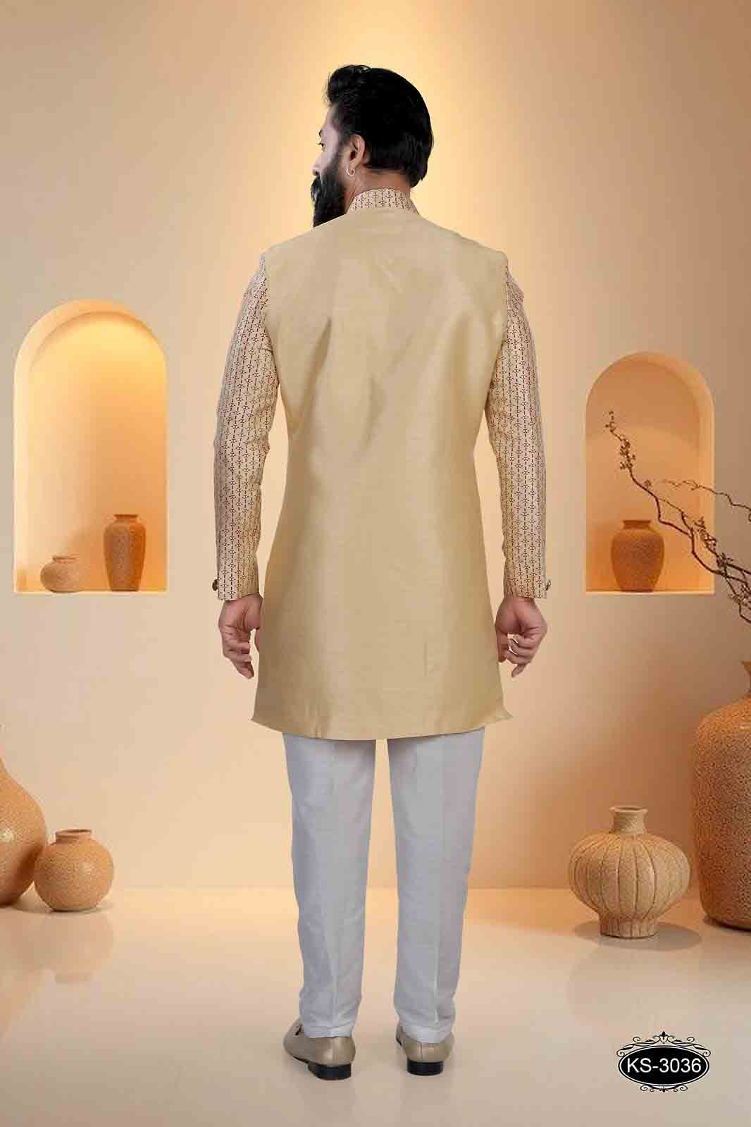 GOLD HUE INDO-WESTERN SET WITH DESIGNER SLEEVES FOR EVERY ETHNIC WEAR