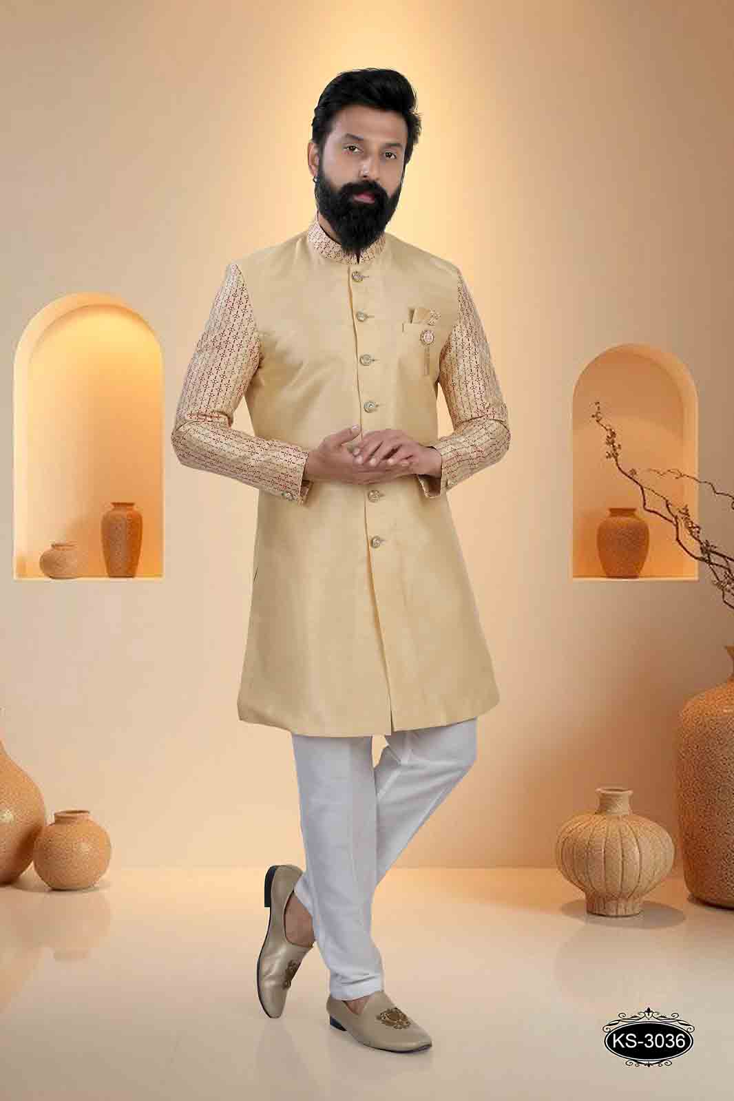 GOLD HUE INDO-WESTERN SET WITH DESIGNER SLEEVES FOR EVERY ETHNIC WEAR