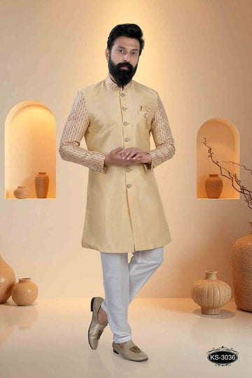 GOLD HUE INDO-WESTERN SET WITH DESIGNER SLEEVES FOR EVERY ETHNIC WEAR