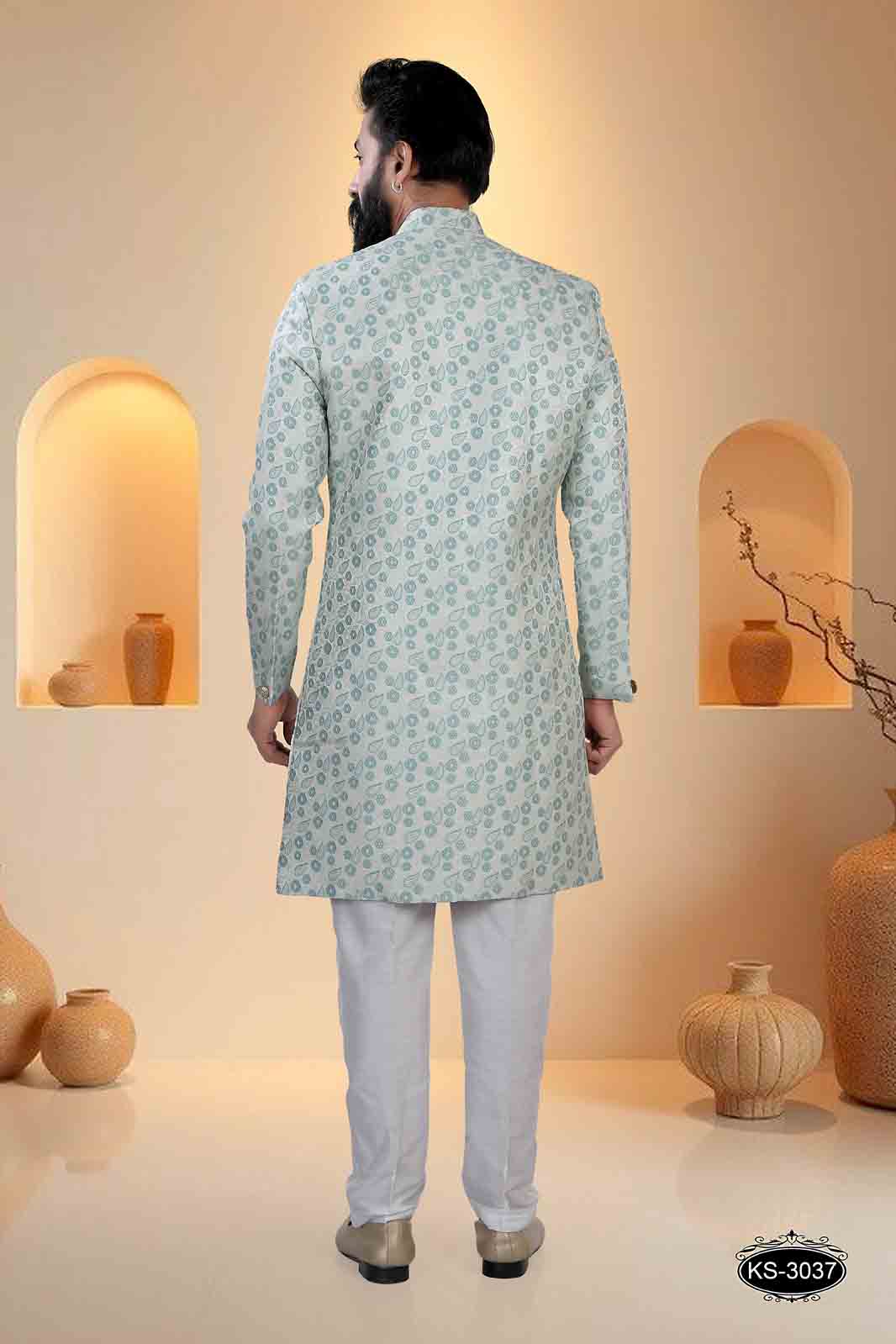 INDO-WESTERN SET IN BLUE HUE WITH UNIQUE PATTERN