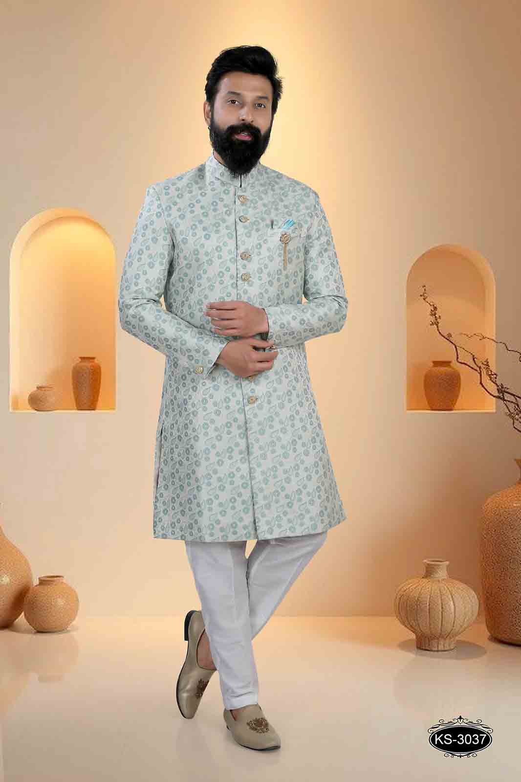 INDO-WESTERN SET IN BLUE HUE WITH UNIQUE PATTERN