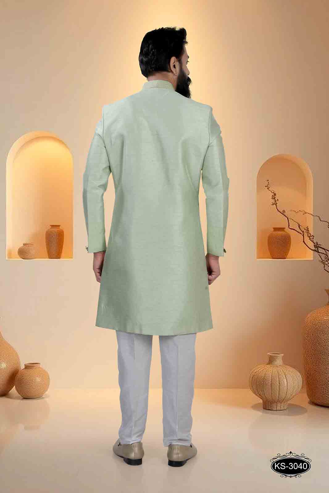 GREEN HUE INDO-WESTERN SET WITH DESIGNER SLEEVES FOR EVERY ETHNIC WEAR