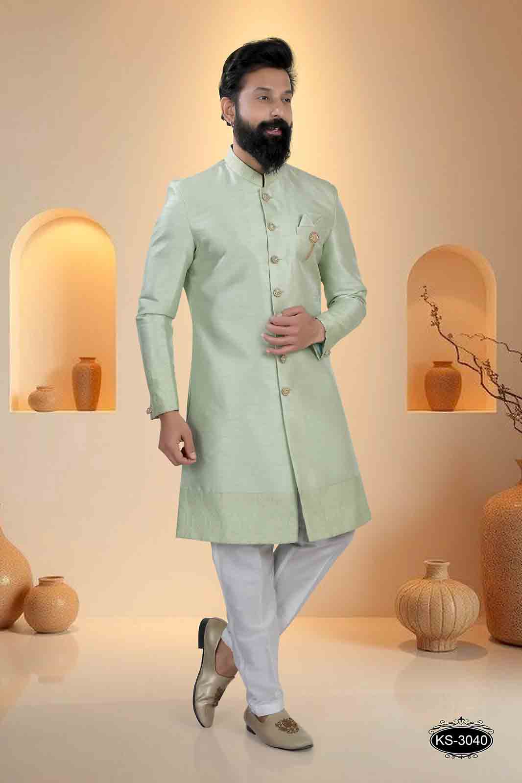 GREEN HUE INDO-WESTERN SET WITH DESIGNER SLEEVES FOR EVERY ETHNIC WEAR