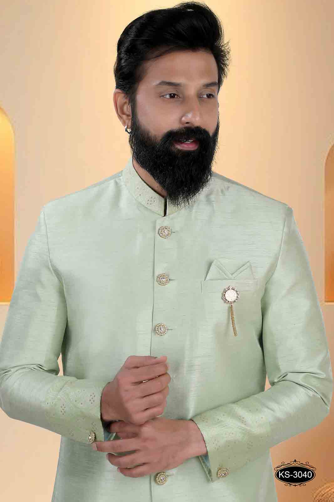 GREEN HUE INDO-WESTERN SET WITH DESIGNER SLEEVES FOR EVERY ETHNIC WEAR
