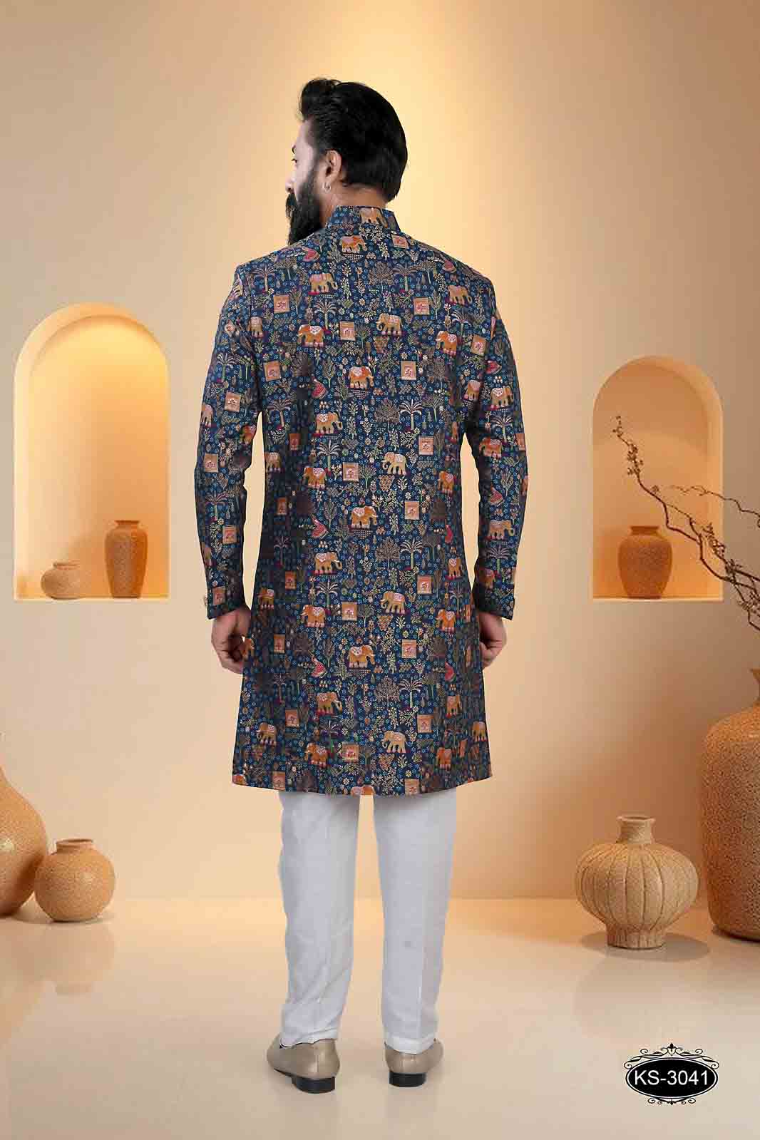 TRADITIONAL INDO-WESTERN SET IN BLUE TONE WITH UNIQUE PATTERN