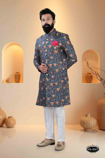 TRADITIONAL INDO-WESTERN SET IN BLUE TONE WITH UNIQUE PATTERN