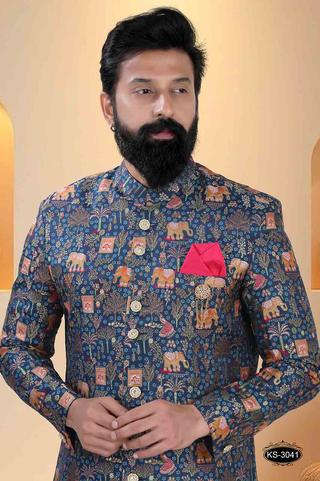 TRADITIONAL INDO-WESTERN SET IN BLUE TONE WITH UNIQUE PATTERN