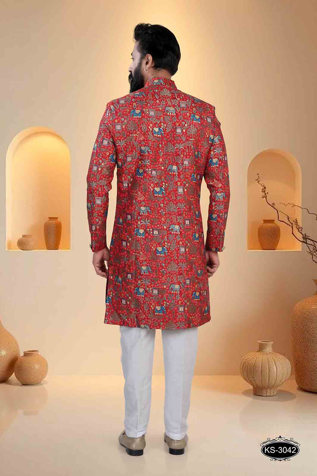 TRADITIONAL INDO-WESTERN SET IN BLUE WITH SUBTLE PATTERN