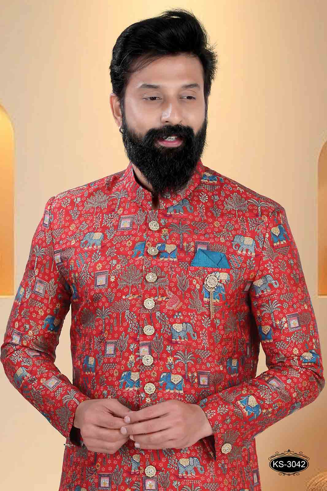 TRADITIONAL INDO-WESTERN SET IN BLUE WITH SUBTLE PATTERN