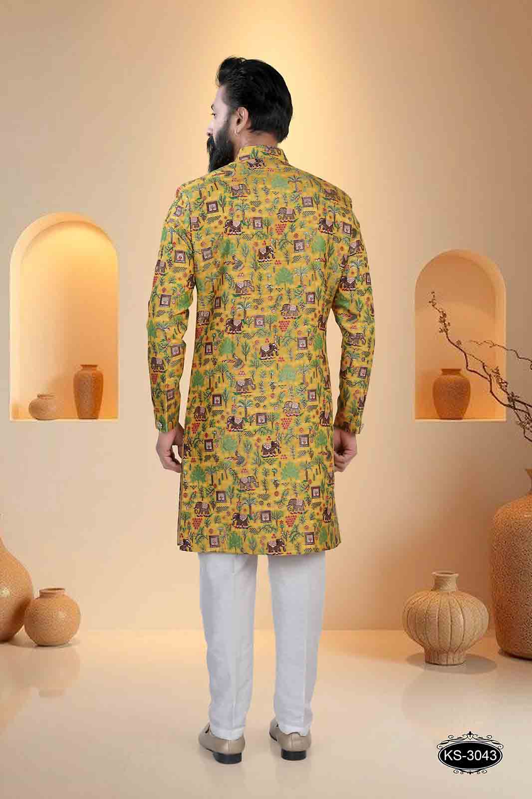 TRADITIONAL INDO-WESTERN SET IN YELLOW TONE WITH UNIQUE PATTERN