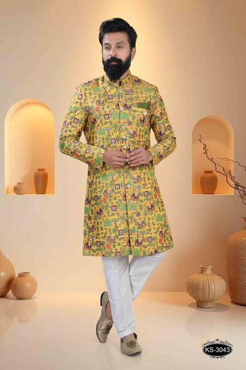 TRADITIONAL INDO-WESTERN SET IN YELLOW TONE WITH UNIQUE PATTERN