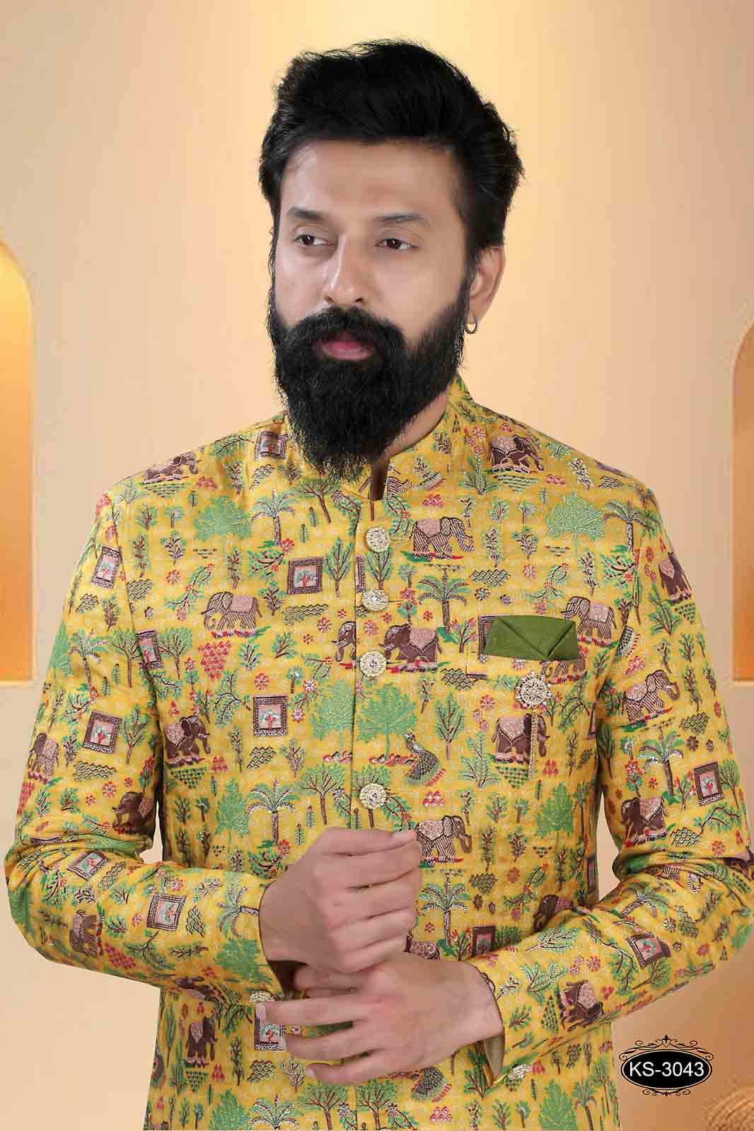 TRADITIONAL INDO-WESTERN SET IN YELLOW TONE WITH UNIQUE PATTERN