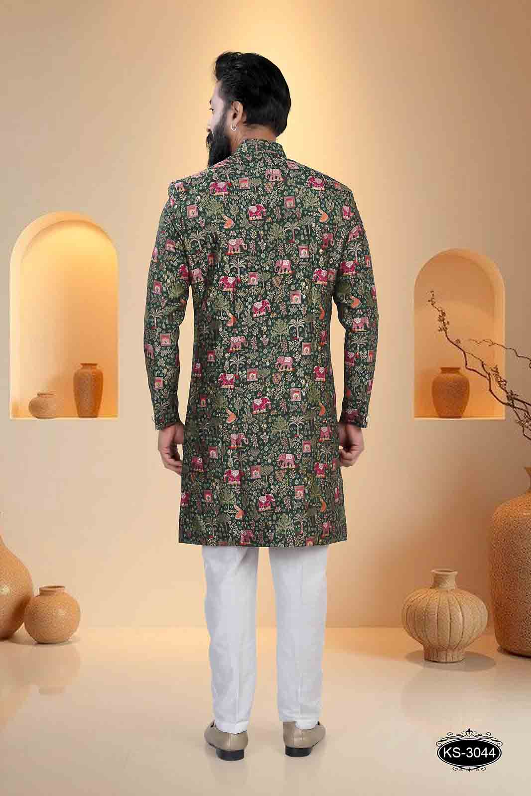 TRADITIONAL INDO-WESTERN IN GREEN TONE WITH SUBTLE PATTERN