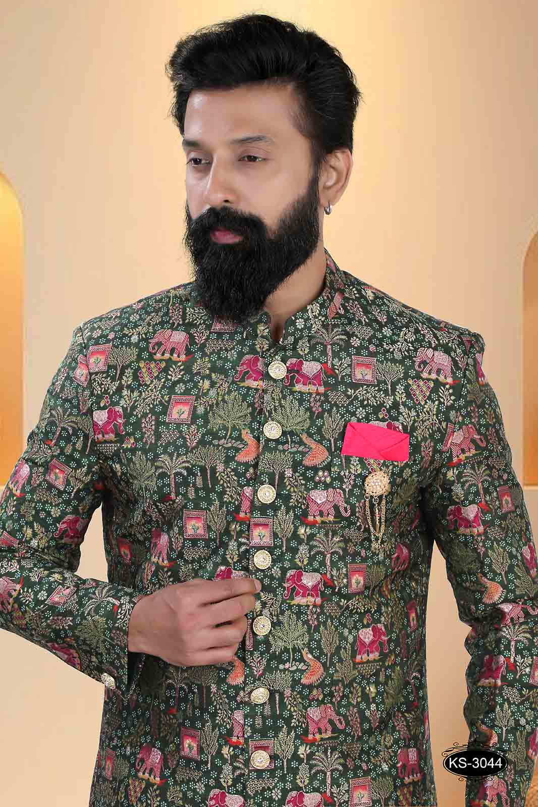 TRADITIONAL INDO-WESTERN IN GREEN TONE WITH SUBTLE PATTERN