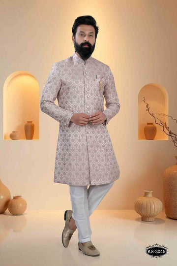 INDO-WESTERN SET IN  CREAM-BASE (PINK ) IN UNIQUE PATTERN