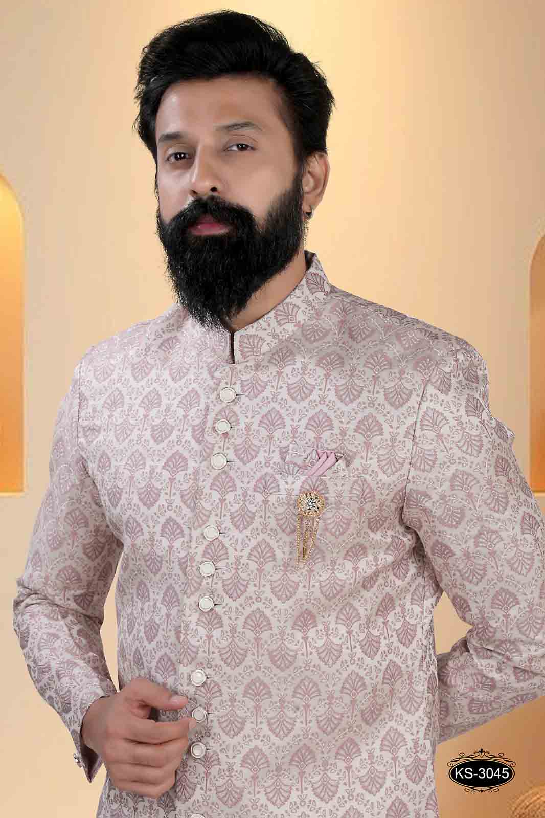 INDO-WESTERN SET IN  CREAM-BASE (PINK ) IN UNIQUE PATTERN