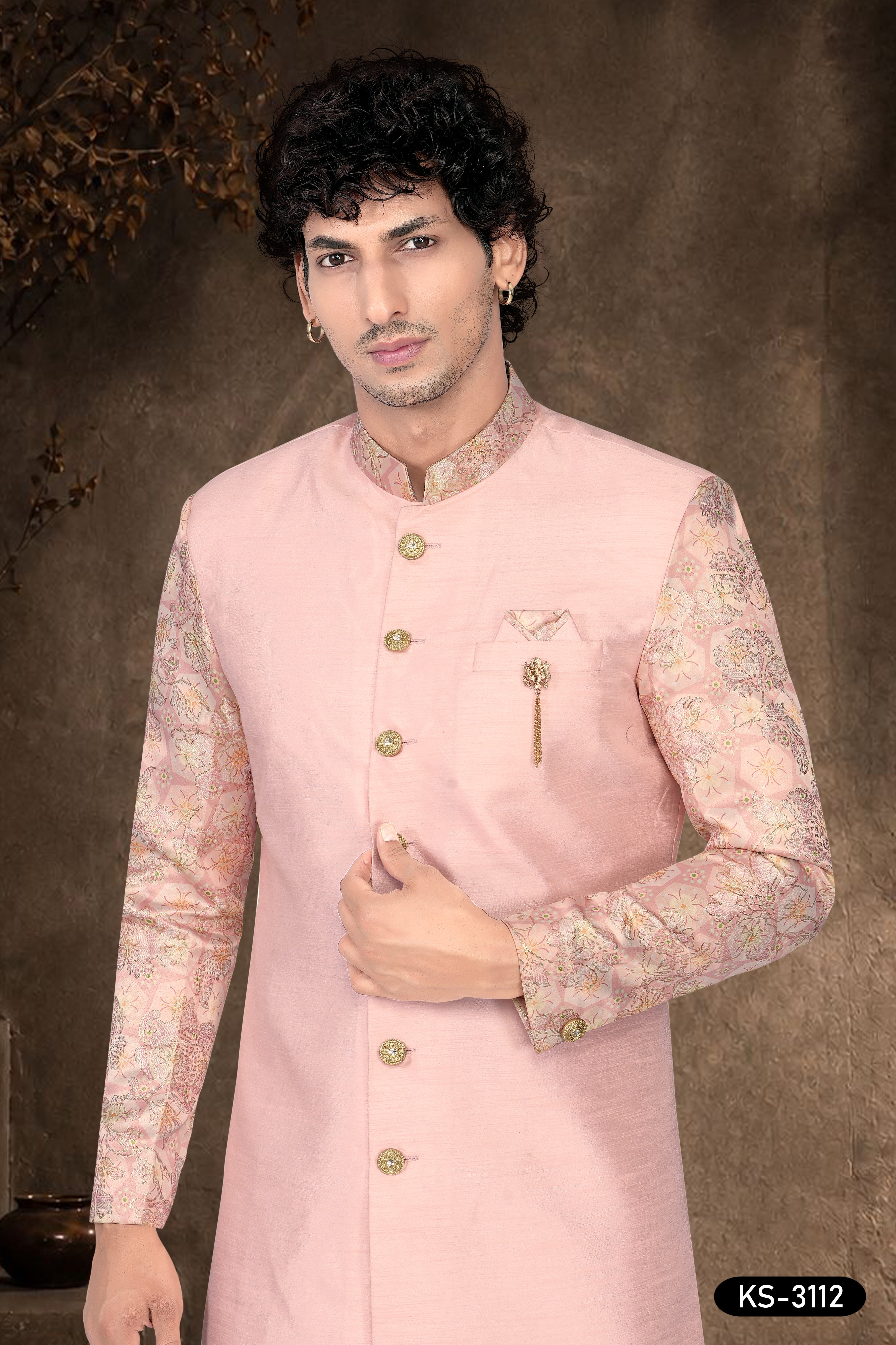 Men's Navy Blue Silk Indo-Western Set with Designer Sleeves & Silk Polo Pant