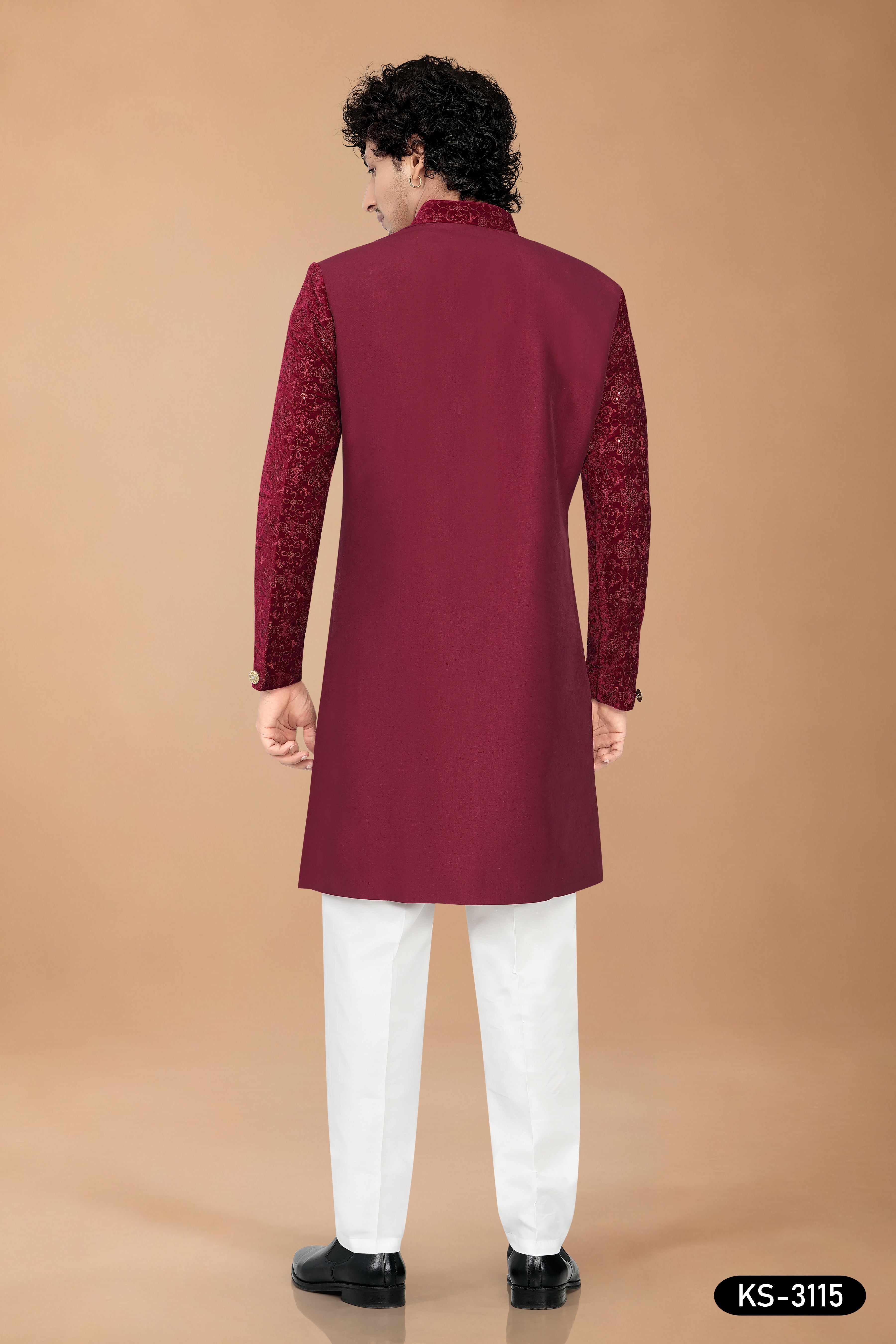Maroon Silk Indo-Western Set with Designer Sleeves