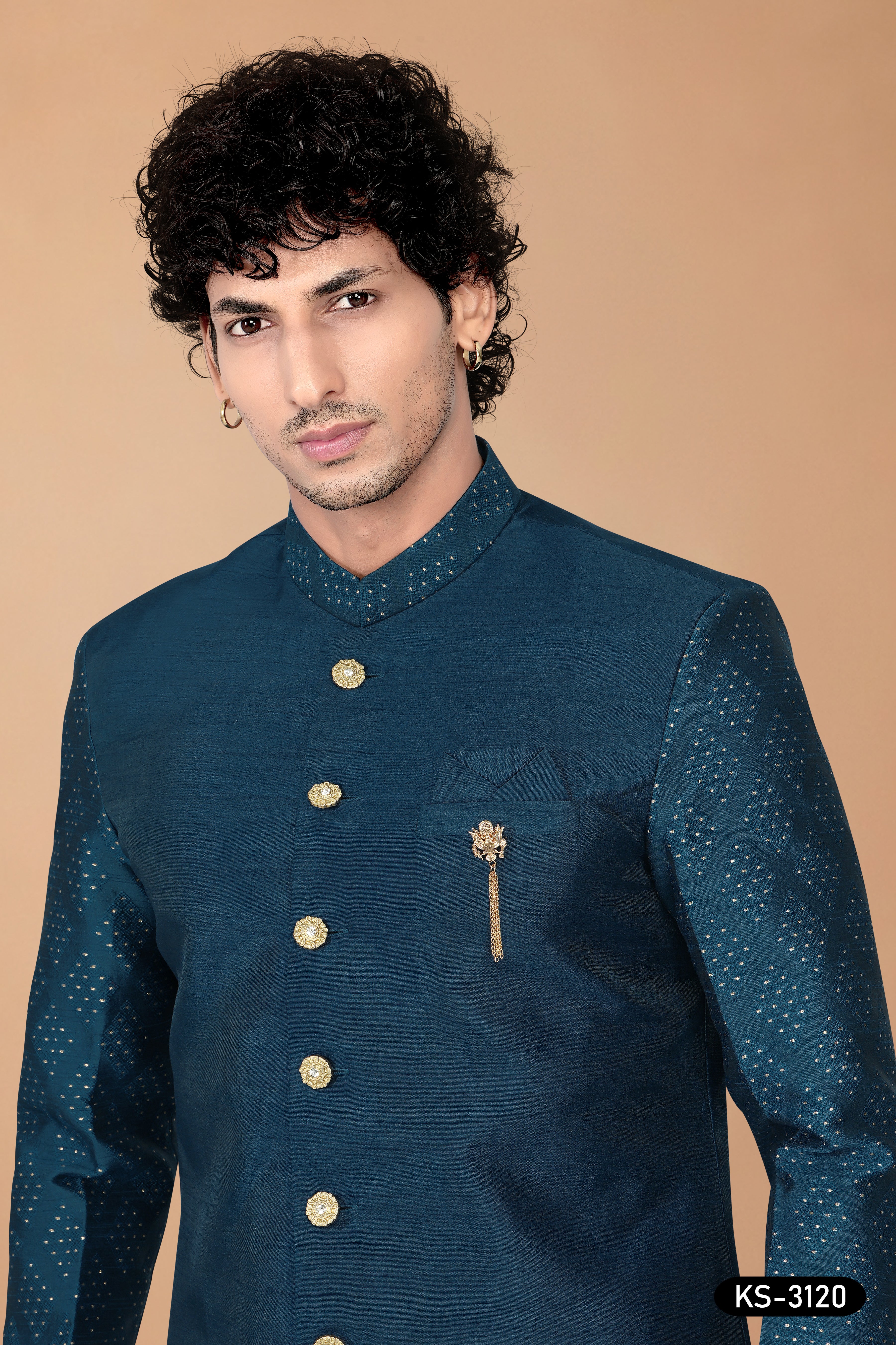 Blue Silk Indo-Western Set with Designer Sleeves