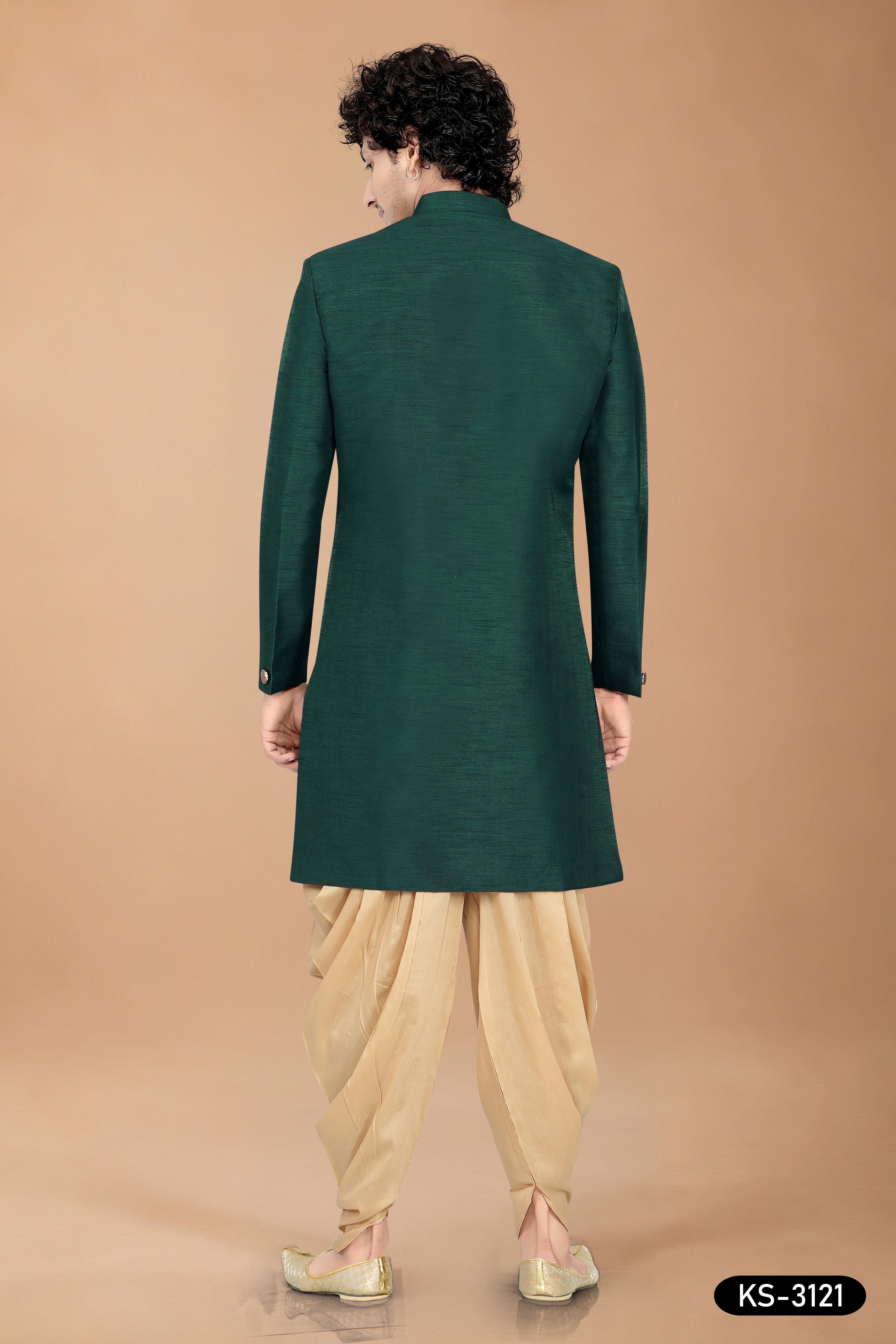 Men’s Green Silk Indo-Western Set with Designer Dupatta