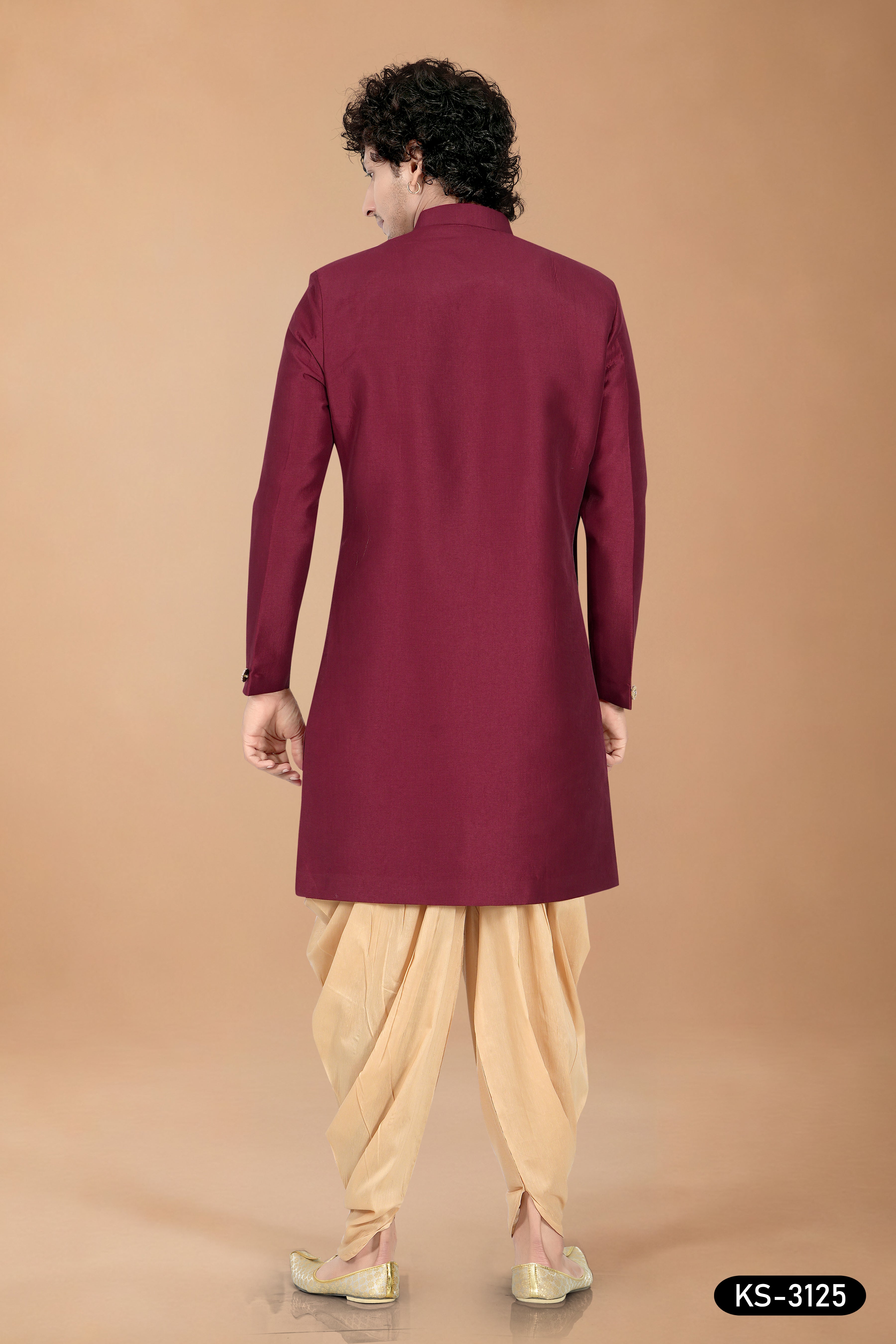 Men’s Maroon Silk Indo-Western Set with Designer Dupatta