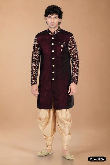 Maroon Silk Indo-Western Set with Designer Sleeves