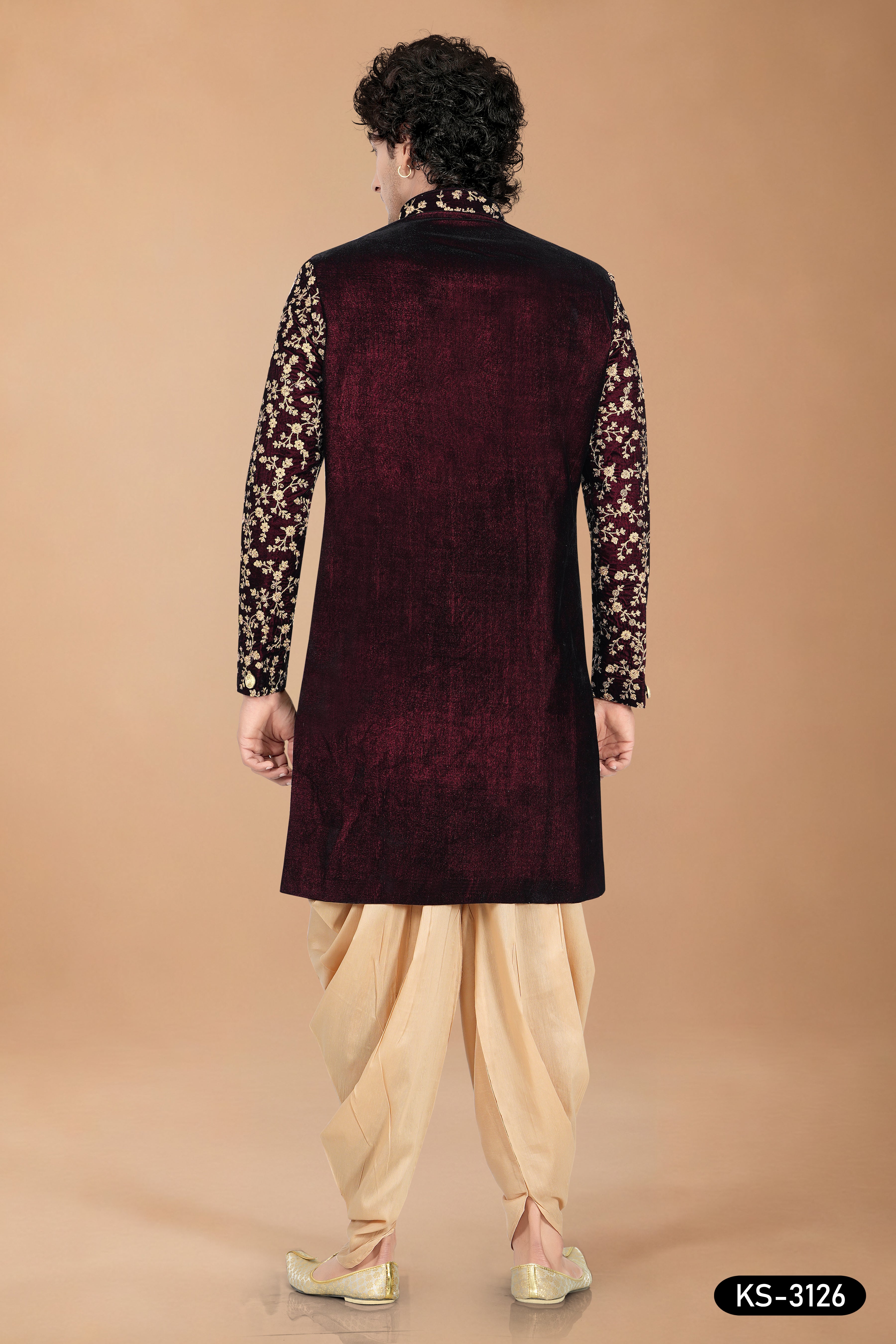 Maroon Silk Indo-Western Set with Designer Sleeves