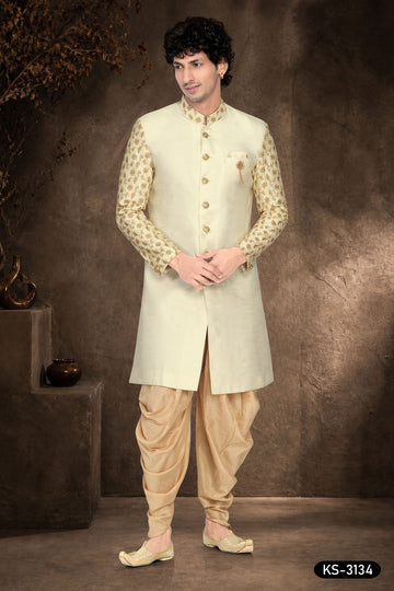 Cream Silk Indo-Western Set with Designer Sleeves