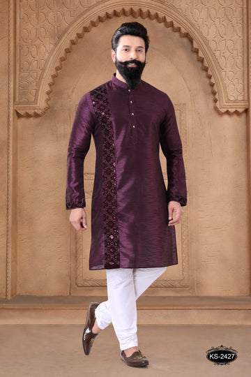 WINE KURTA SET WITH DESIGNER PATTA