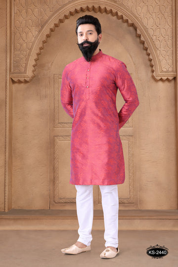 PINK KURTA SET IN DUEL SHADE WITH SELF-DESIGN