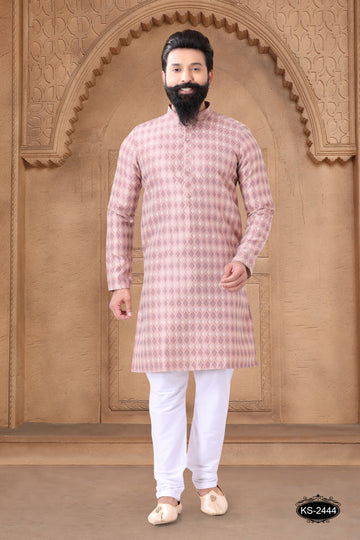 PINK HUE KURTA SET WITH SELF-DESIGN
