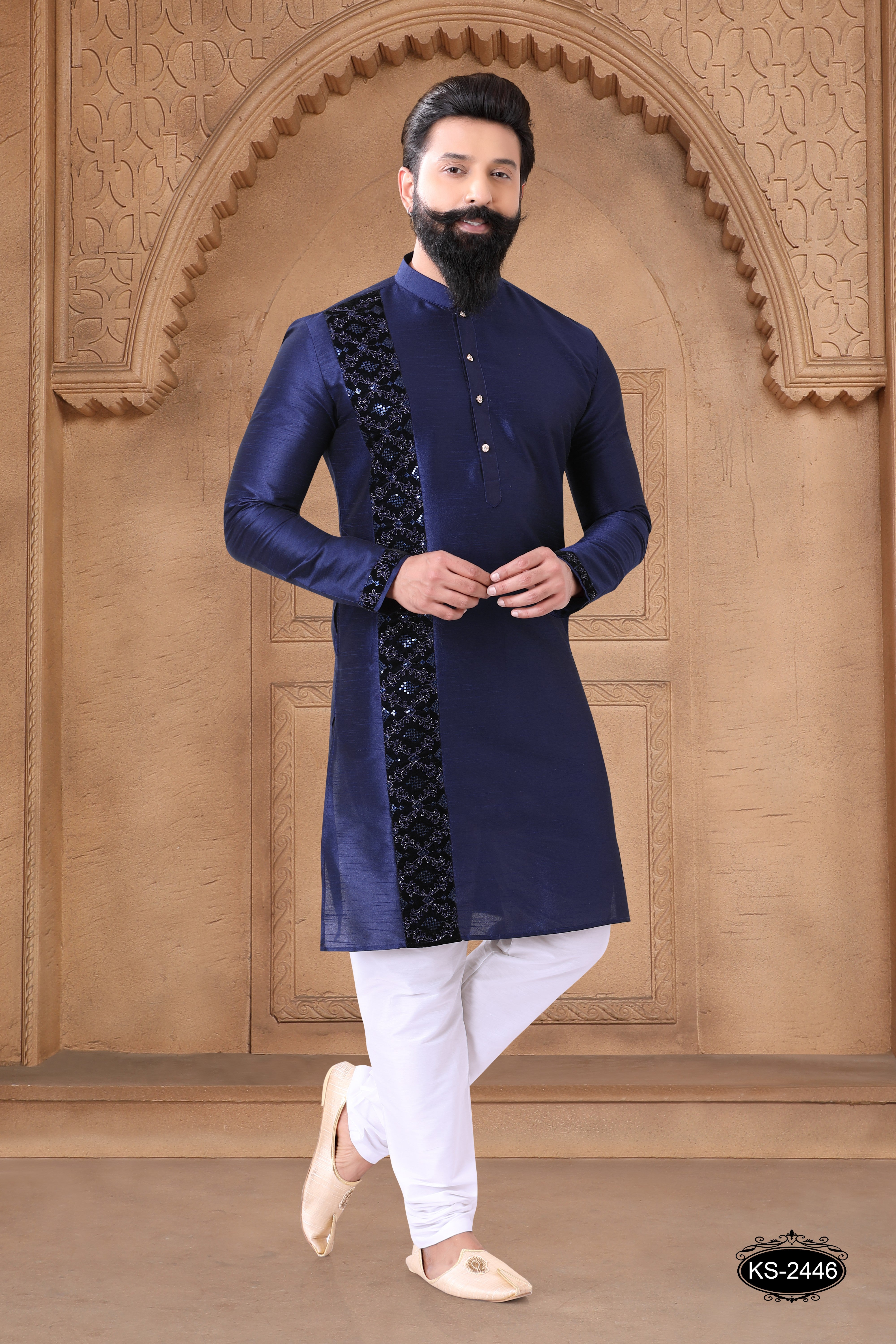 DESIGNER PATTA KURTA SET IN BLUE TONE