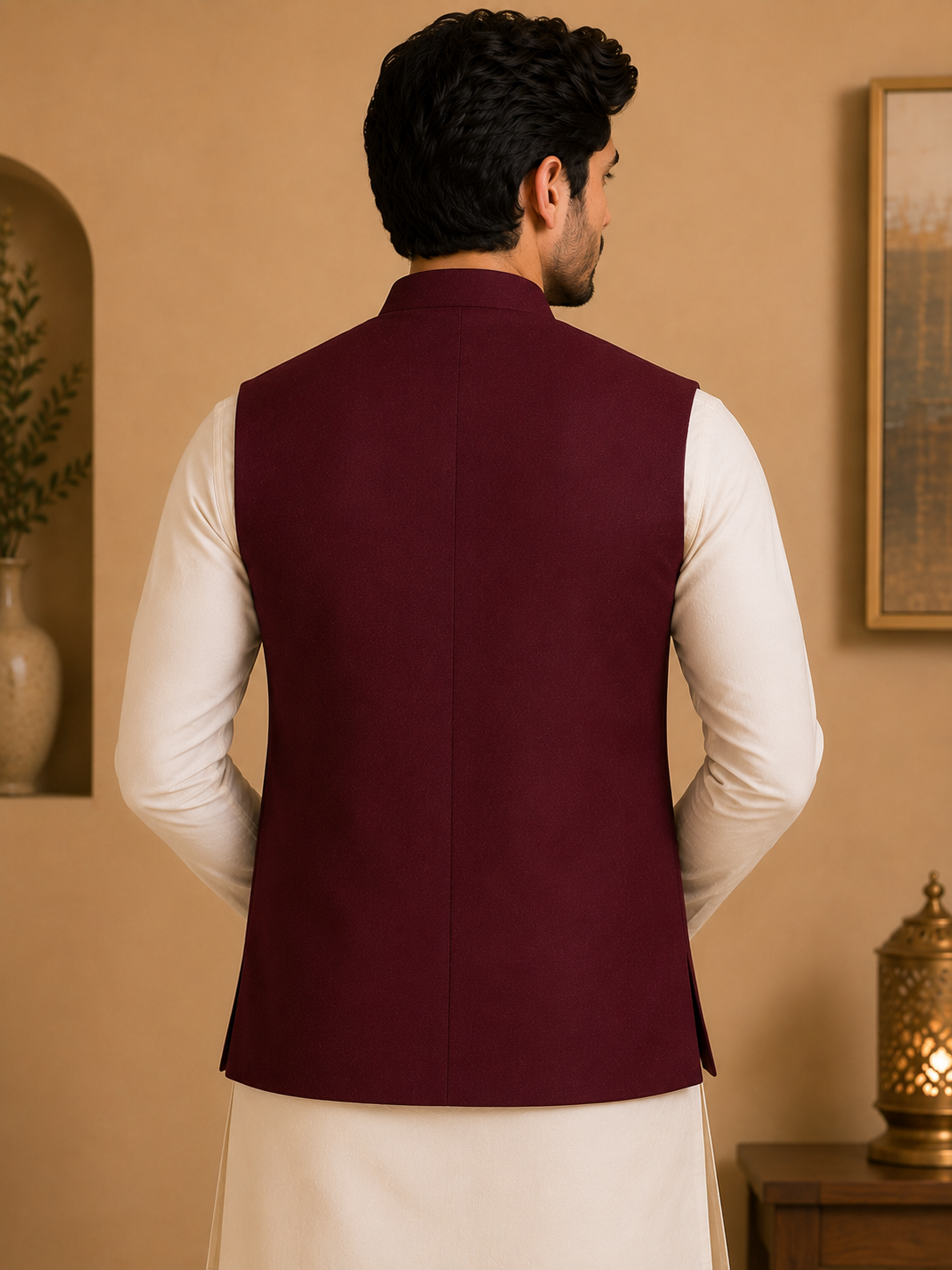 Men’s Designer Silk Kurta Jacket Set with Floral Hand Embroidery & Polo Pant
