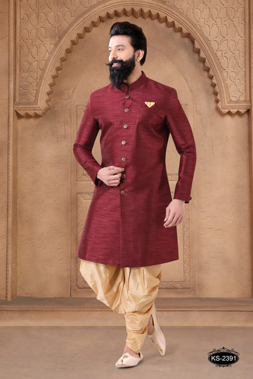 INDO-WESTERN SET IN MAROON TONE IN UNIQUE STYLE