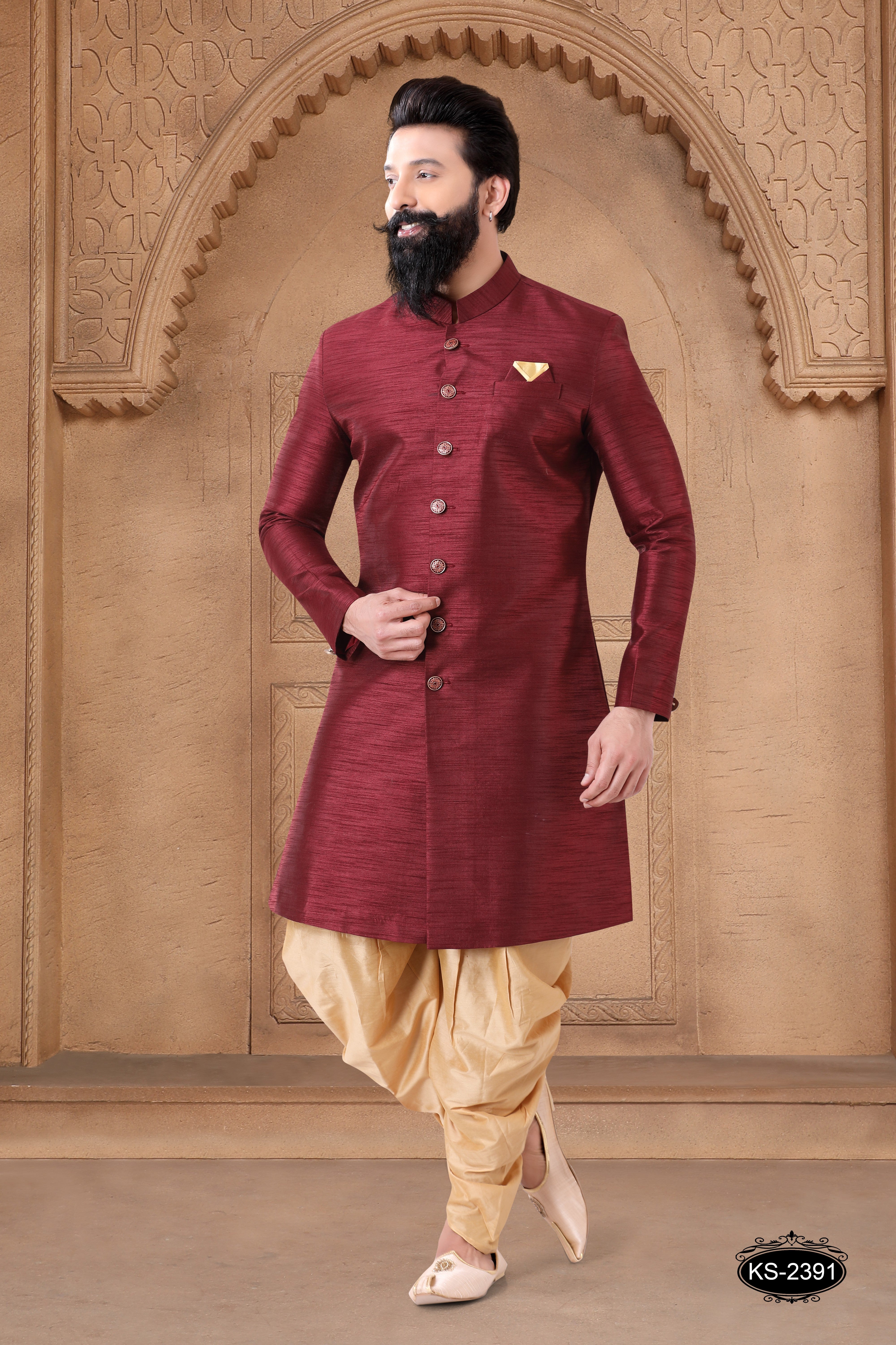 INDO-WESTERN SET IN MAROON TONE IN UNIQUE STYLE