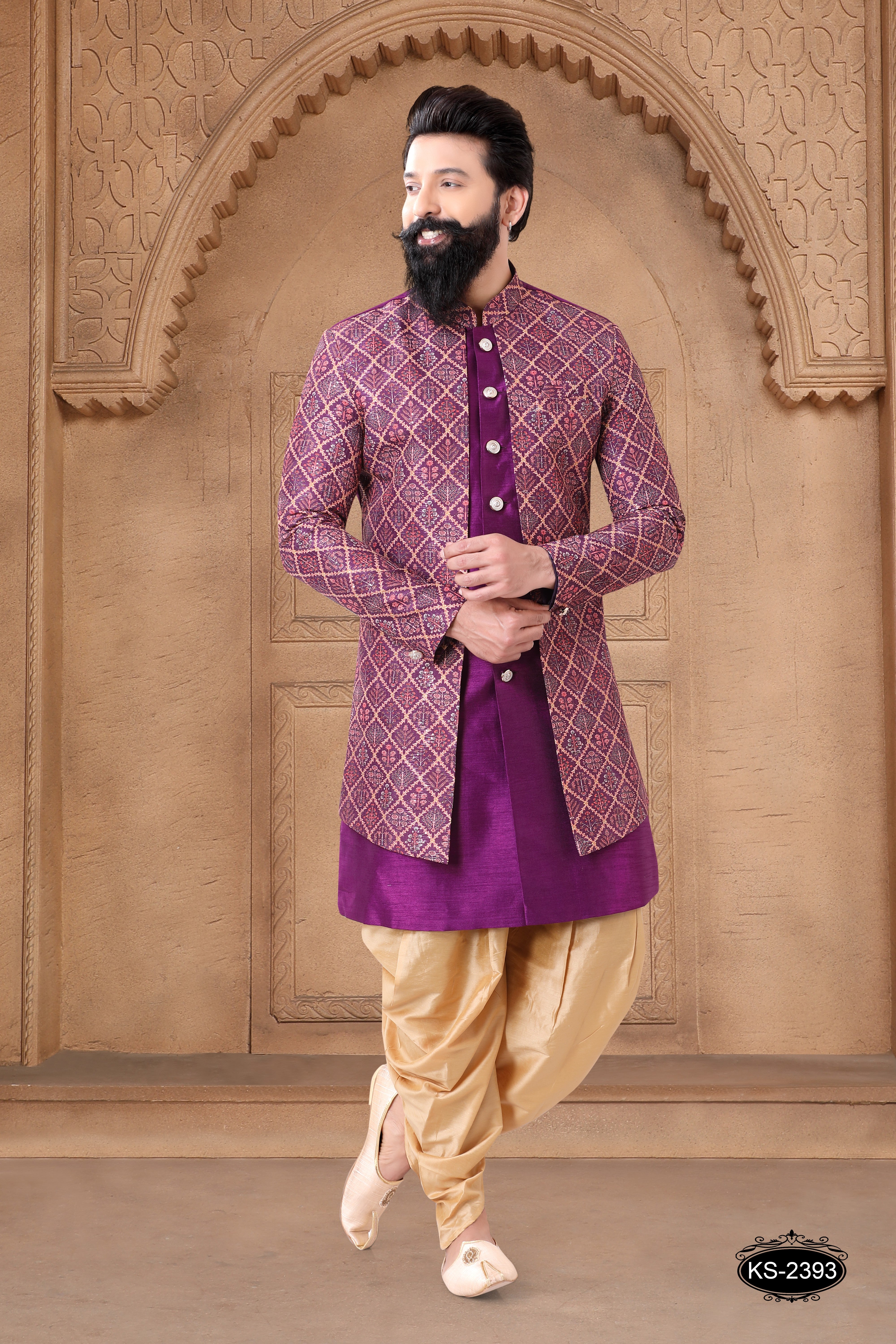 PURPLE HUE INDO-WESTERN SET IN UNIQUE PATTERN