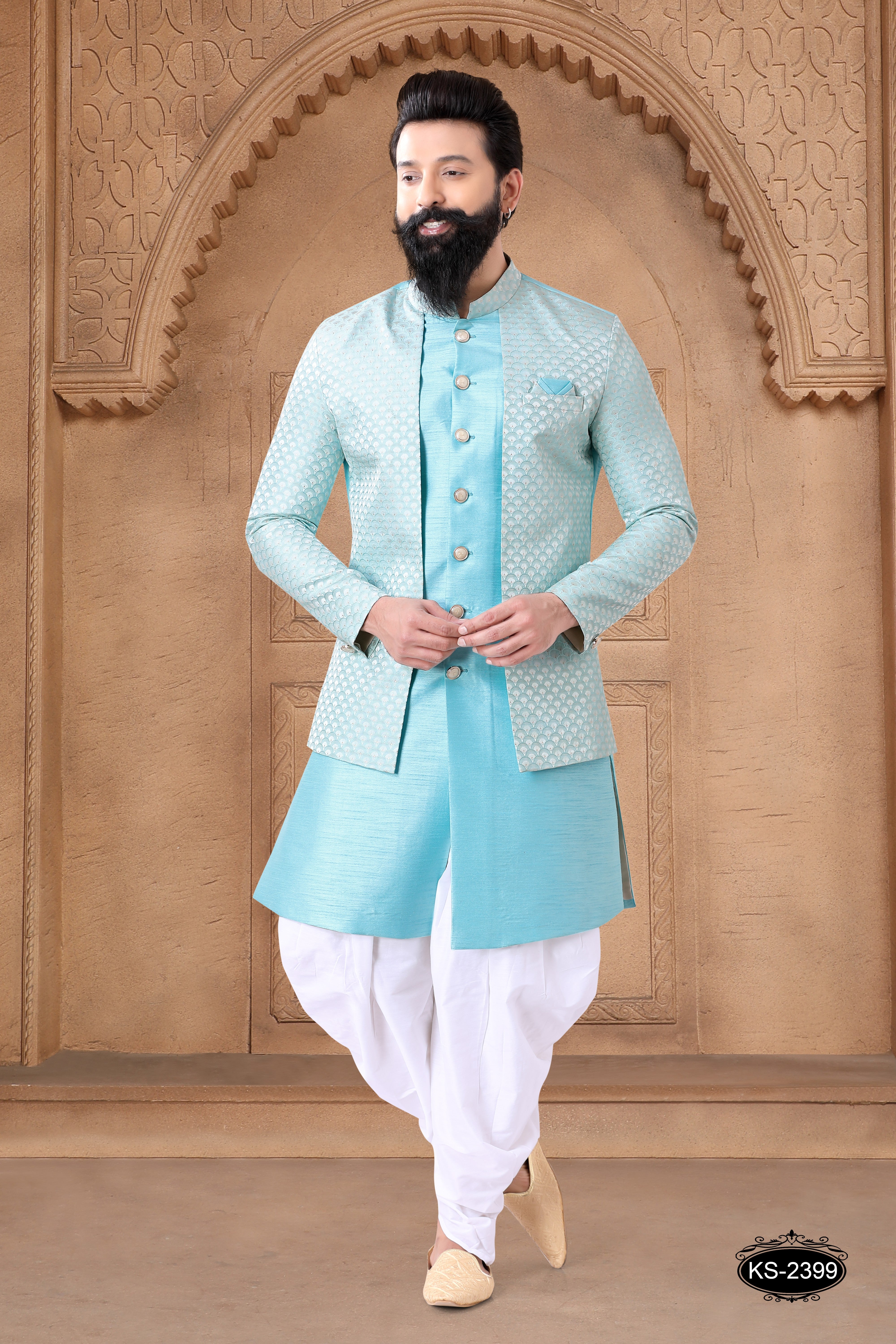 BLUE TONE INDO-WESTERN SET IN UNIQUE STYE