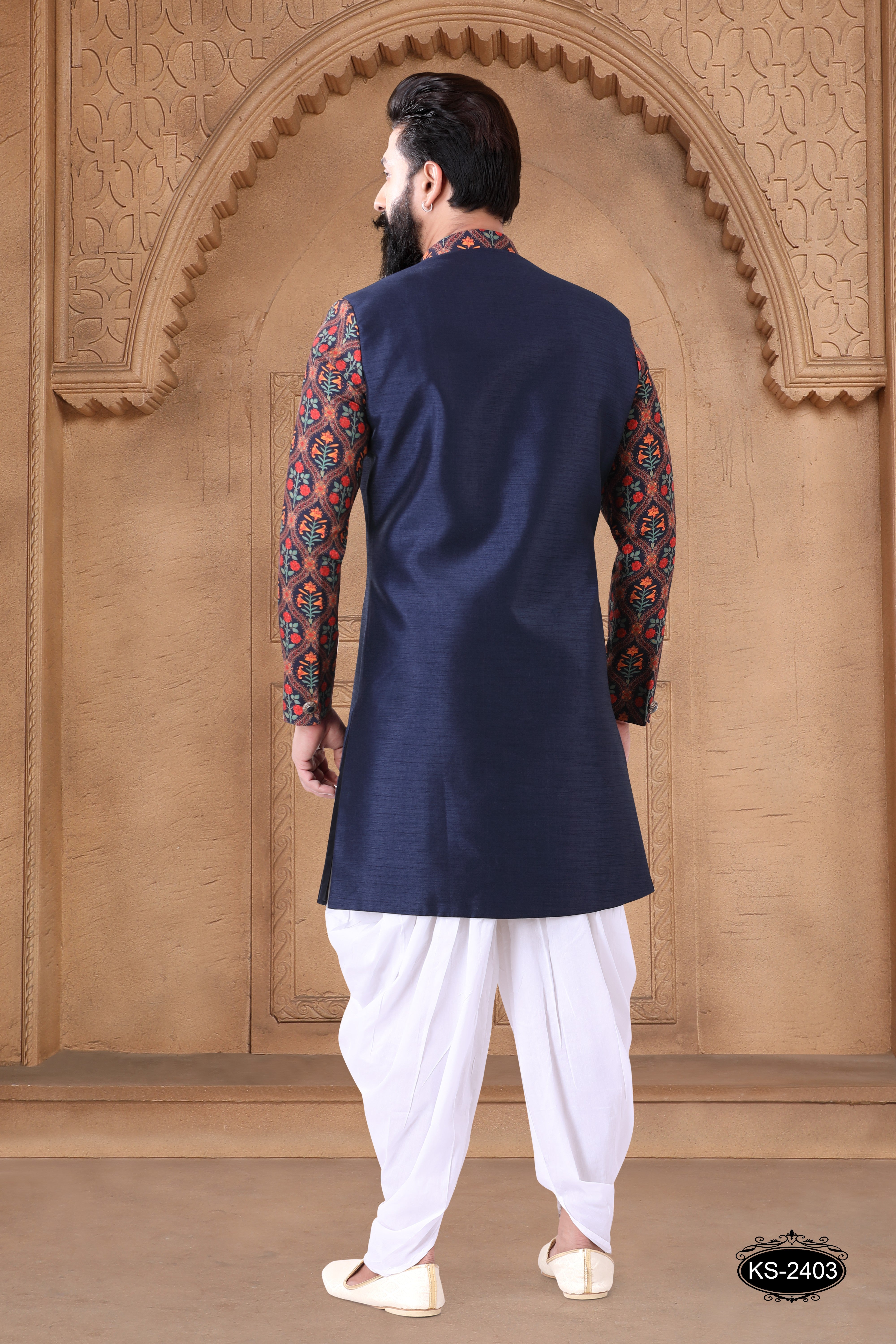 DESIGNER SLEEVES INDO-WESTERN SET IN BLUE