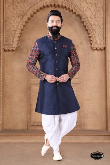 DESIGNER SLEEVES INDO-WESTERN SET IN BLUE