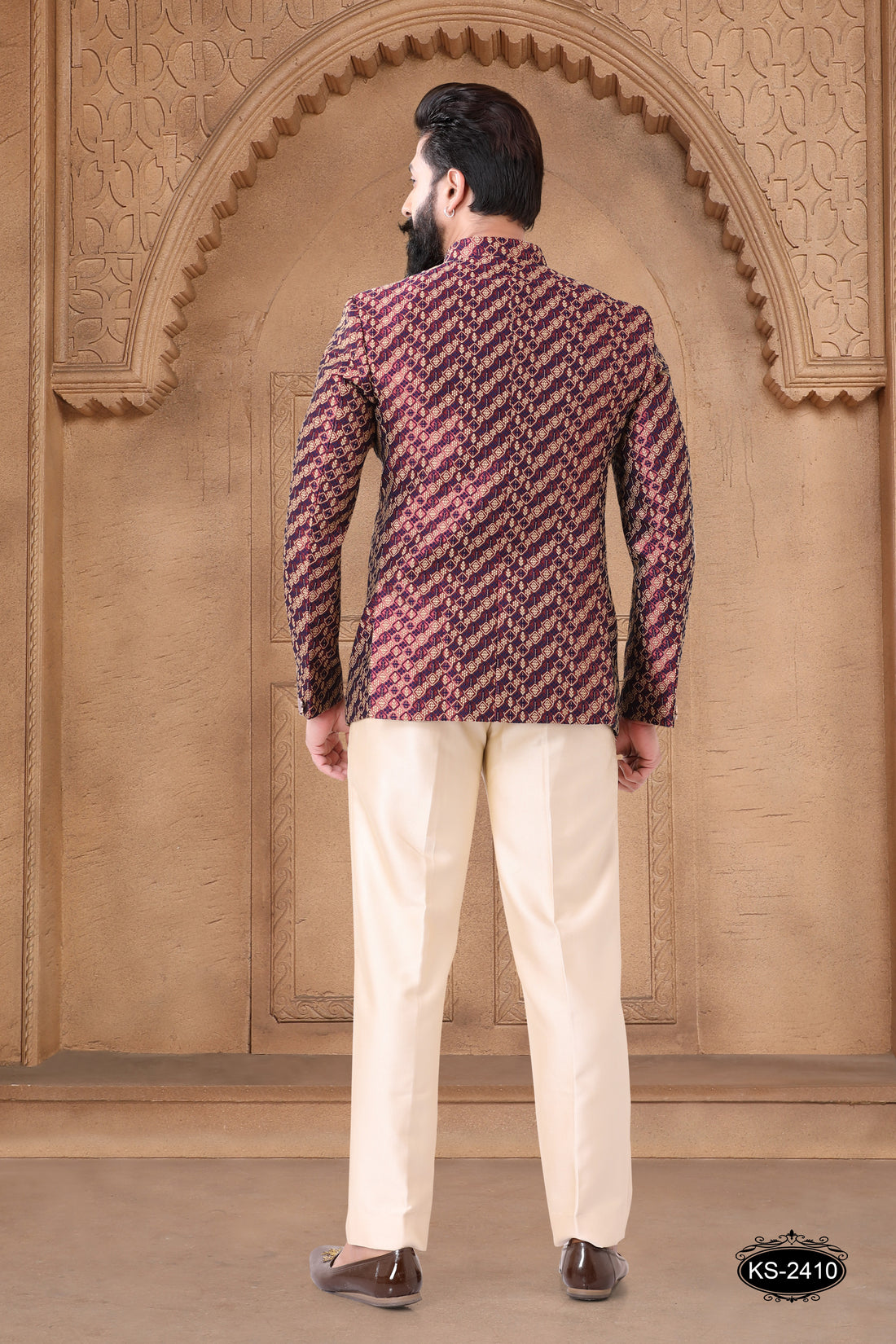 REDISH-ORANGE BANDHGALA SET IN UNIQUE STYLE