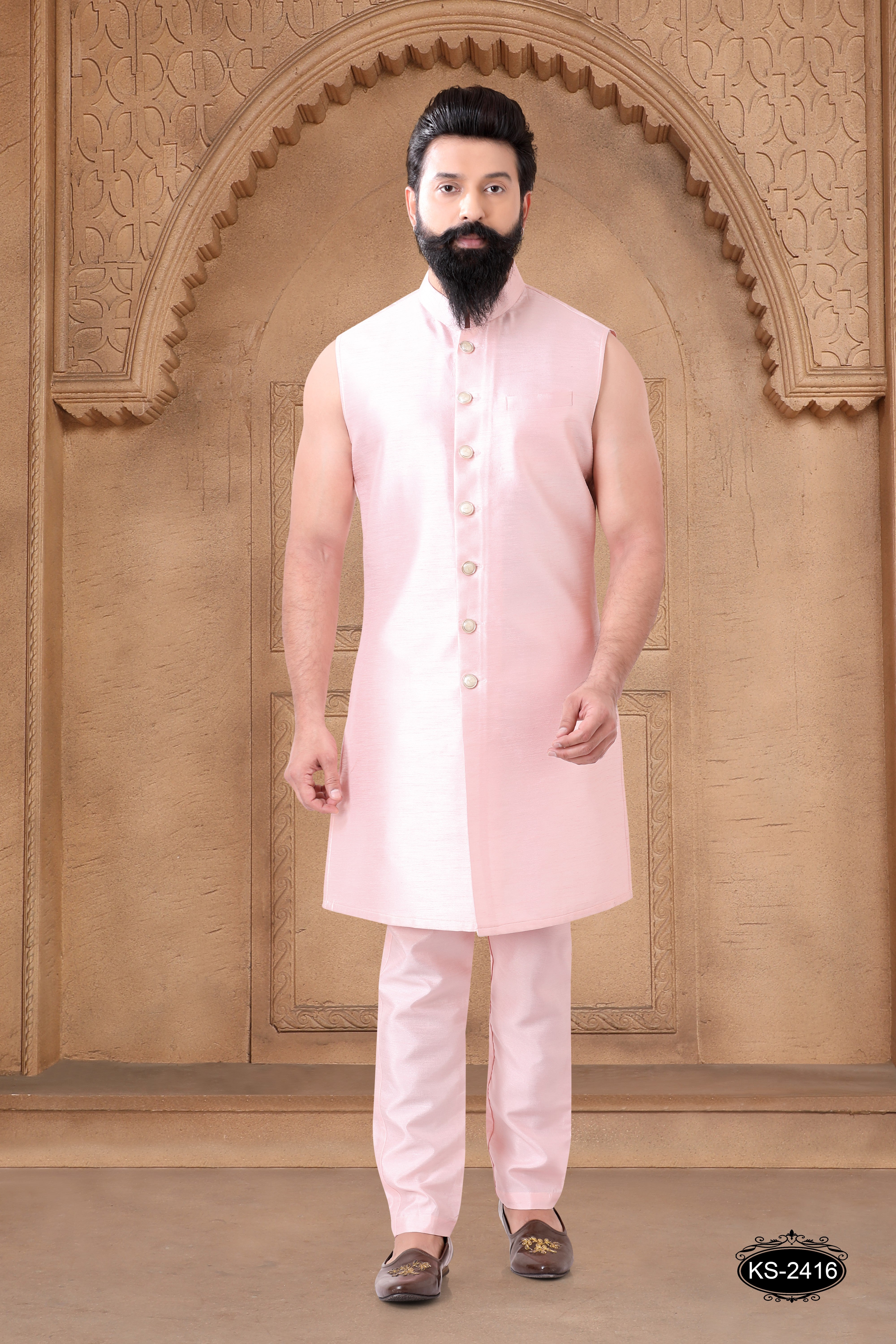 OPEN INDO-WESTERN SET IN PINK HUE WITH HEAVY ZARI WORK