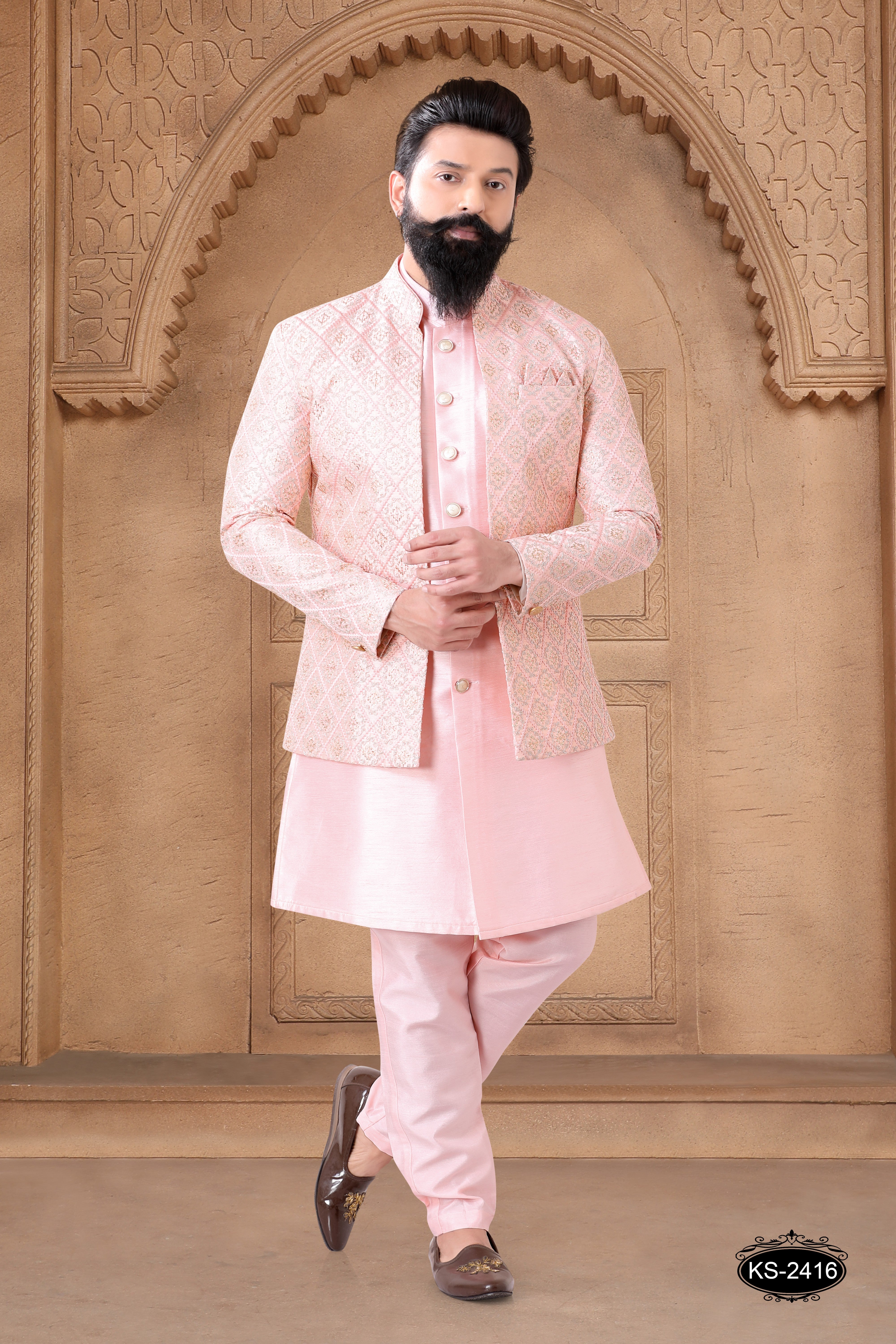 OPEN INDO-WESTERN SET IN PINK HUE WITH HEAVY ZARI WORK