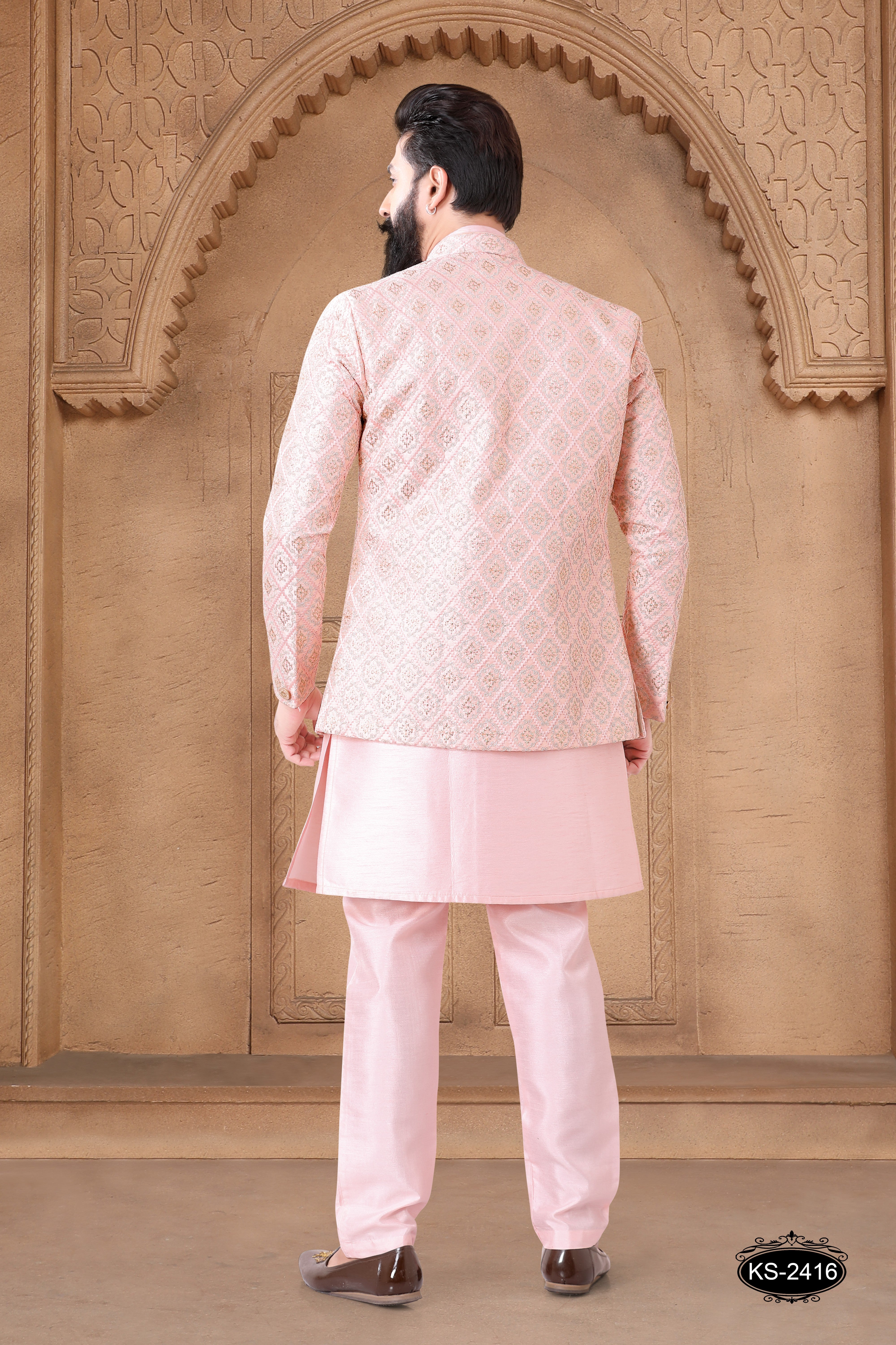 OPEN INDO-WESTERN SET IN PINK HUE WITH HEAVY ZARI WORK